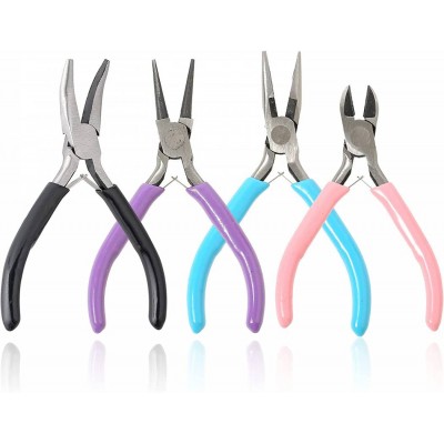 Jewelry Pliers Pink Handle Anti Slip Splicing And Fixing 4 Type Pliers Tools Kit Equipment Kit For Diy Jewellery Making Plier